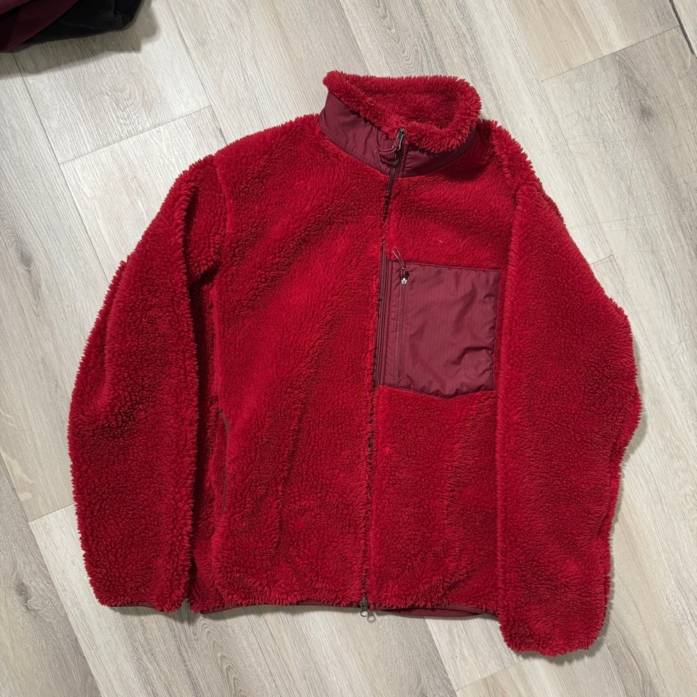 Uniqlo Deep Pile Fleece Jacket Mens Large Red Excellent Full Zip Mock Neck